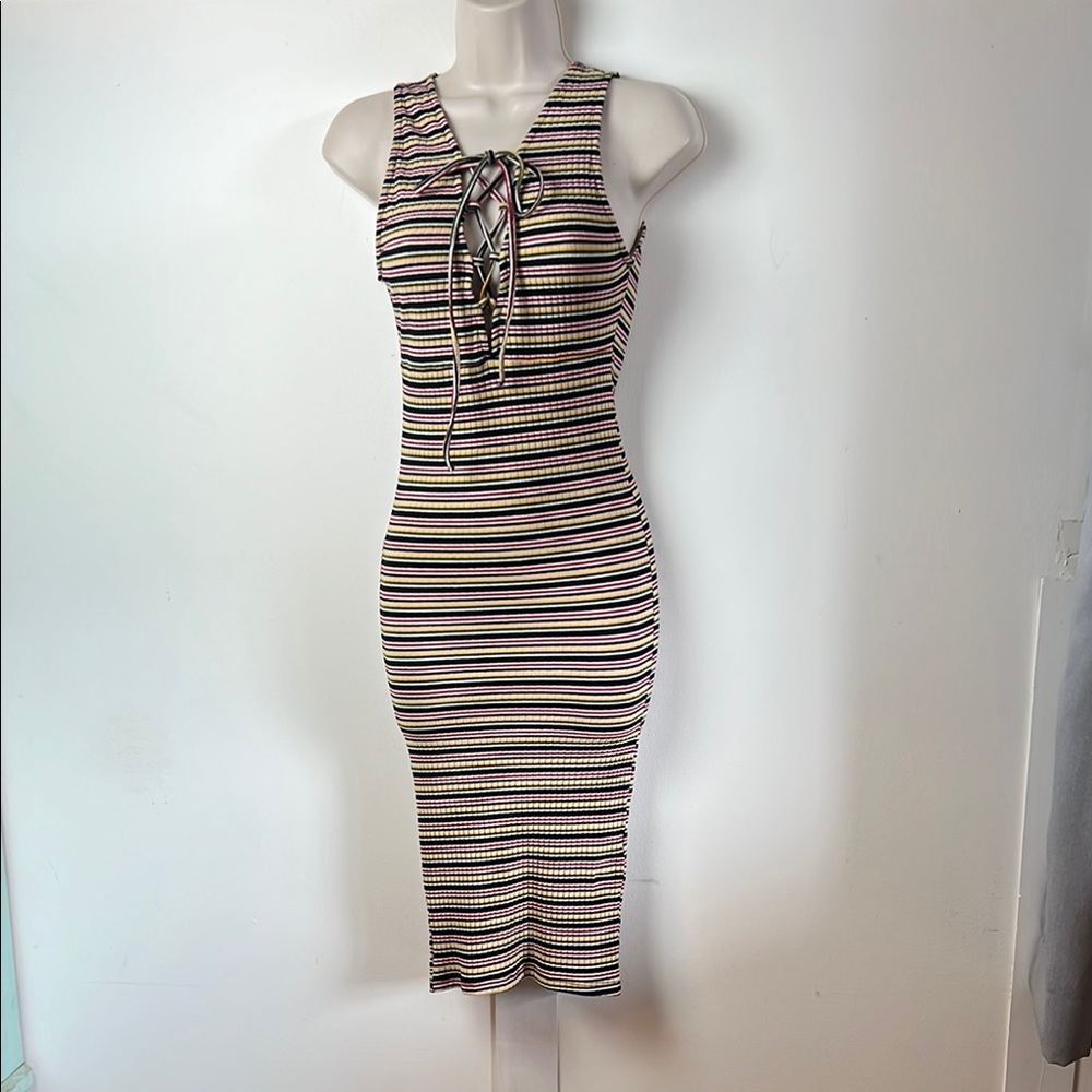 PULL&BEAR Striped Lace-Up Sexy Bodycon Tank Summer Dress